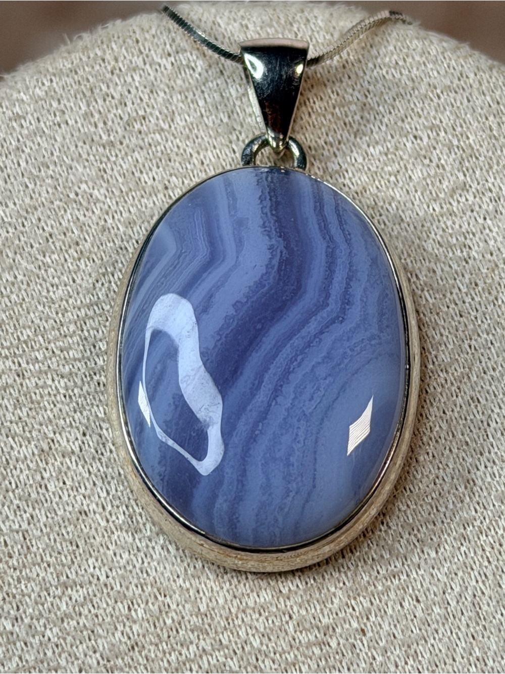 Oval Blue Lace Agate Brazil Pendant 925
